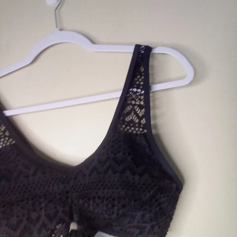 Popfeelings Bikini Top Women M Swim Crochet Bow Padded Cups Black